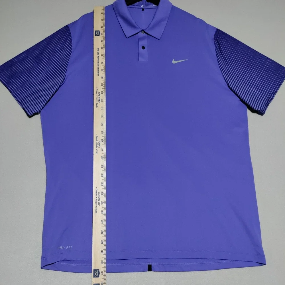 Nike Tiger Woods Collection Striped Sleeve Golf Polo Shirt Mens XL Purple 585785